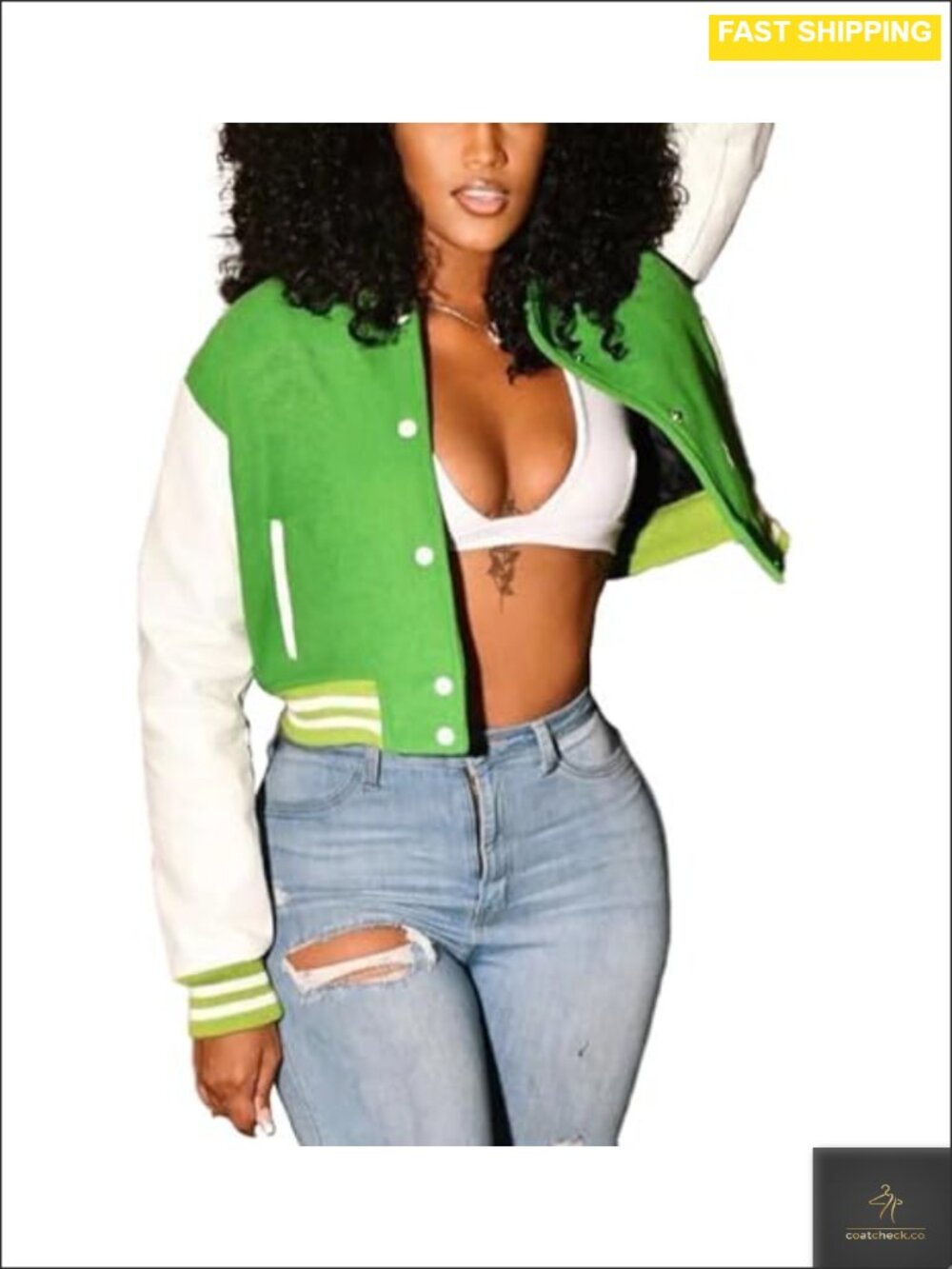 ThusFar Women's Cropped Bomber Varsity Jacket Slim Fit Button Down